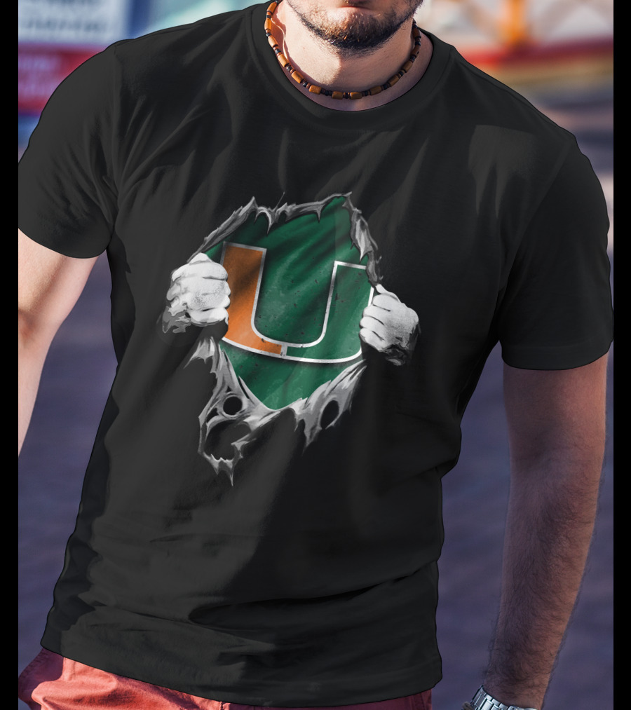 Torn Miami Hurricanes Logo With Hands Revealing U T-Shirt
