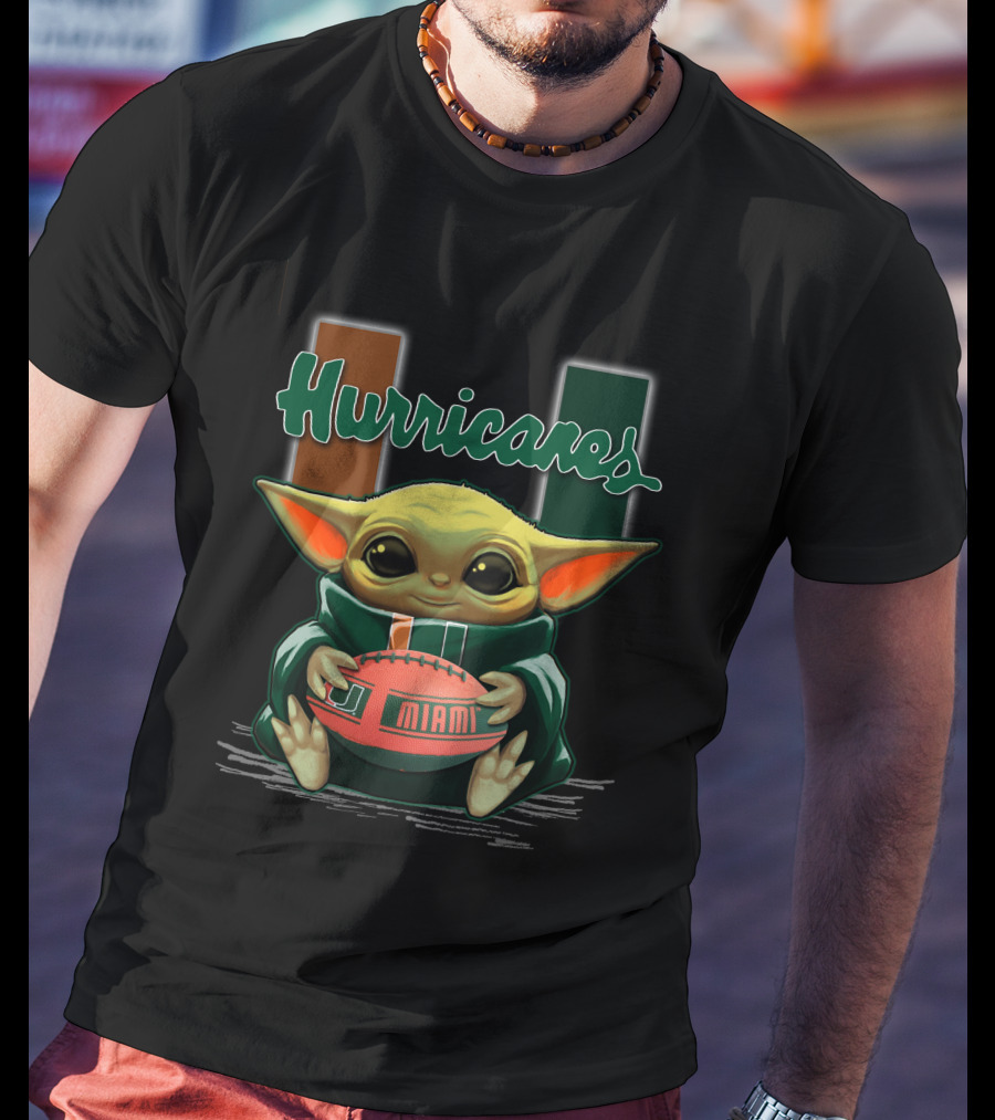Yoda Miami Hurricanes Baby Holding Football U T-Shirt