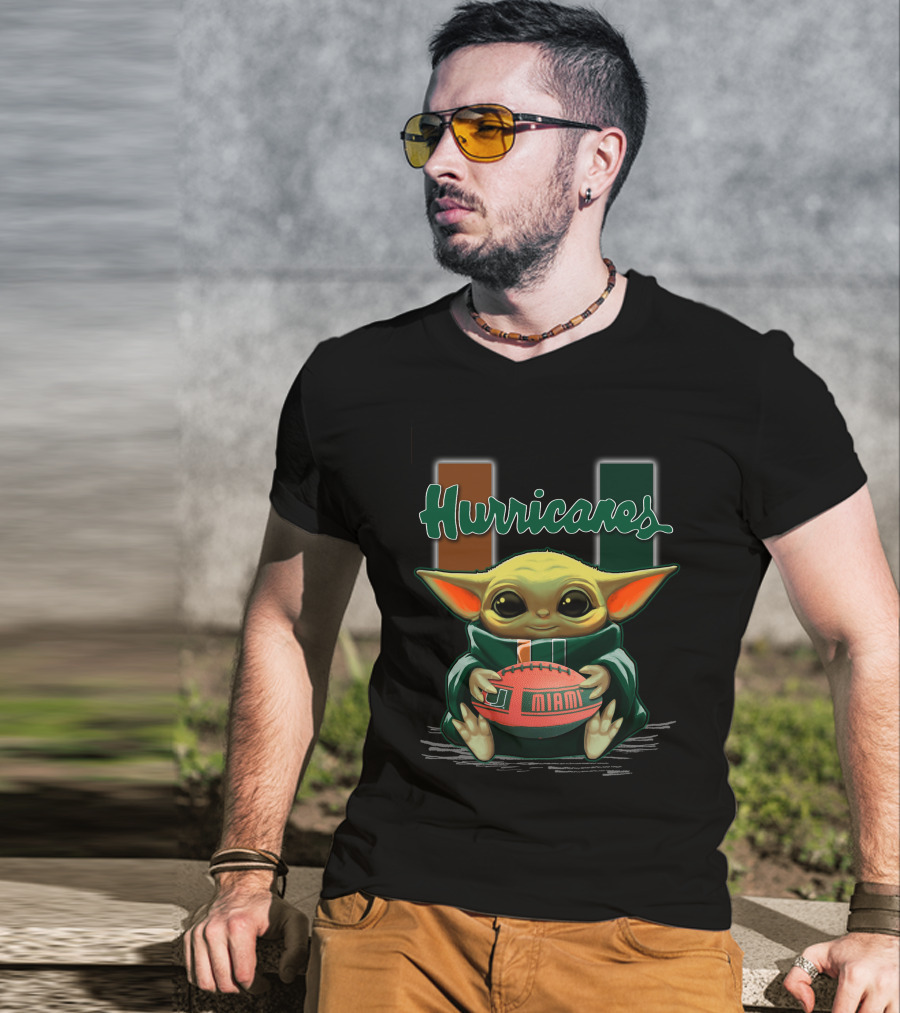 Yoda Miami Hurricanes Baby Holding Football U T-Shirt