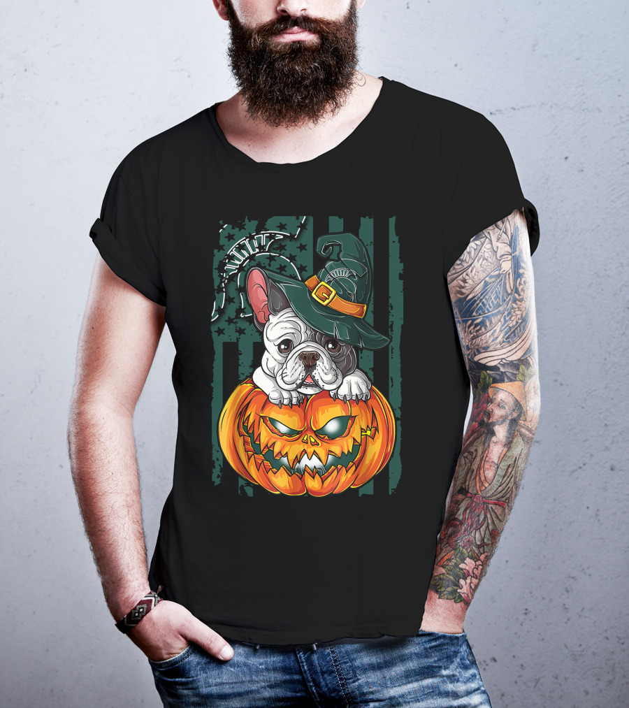 Hlw Bulldog Halloween Witch Hat Pumpkin Michigan State Spartans T-Shirt