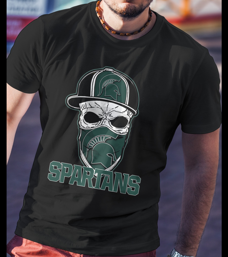 Skull Hat Michigan State Spartans Logo With Spartan Text T-Shirt