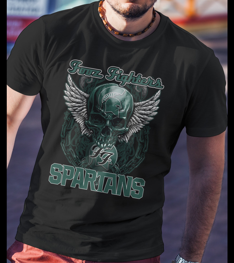 Fozz Fighters Michigan State Spartans Winged Skull T-Shirt