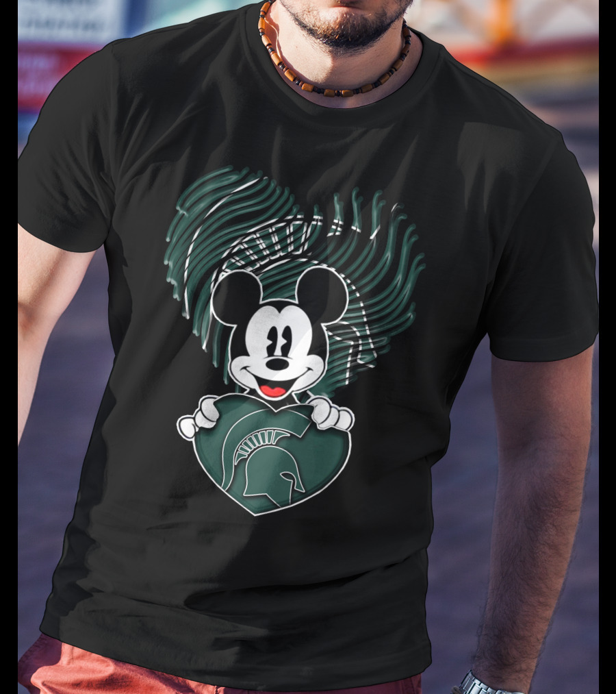Mick Mouse Michigan State Spartans Heart Spartan Helmet T-Shirt