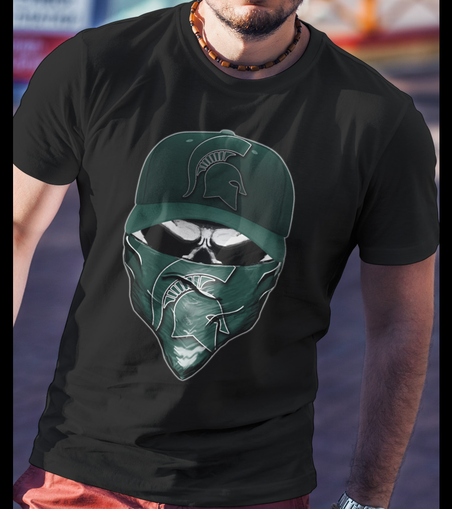 Skull Michigan State Spartans Mask And Cap T-Shirt