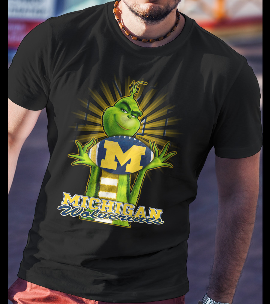 Michigan Wolverines Grinch Holding Football T-Shirt