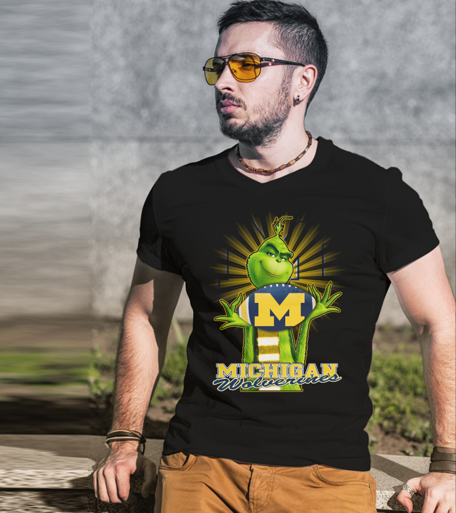 Michigan Wolverines Grinch Holding Football T-Shirt