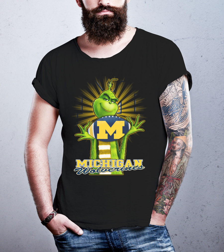 Michigan Wolverines Grinch Holding Football T-Shirt