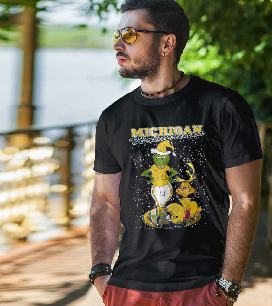 Michigan Wolverines Grinchxmas Holiday Football T-Shirt