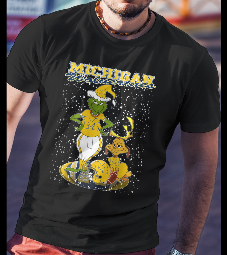 Michigan Wolverines Grinchxmas Holiday Football T-Shirt