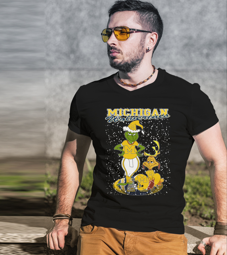 Michigan Wolverines Grinchxmas Holiday Football T-Shirt