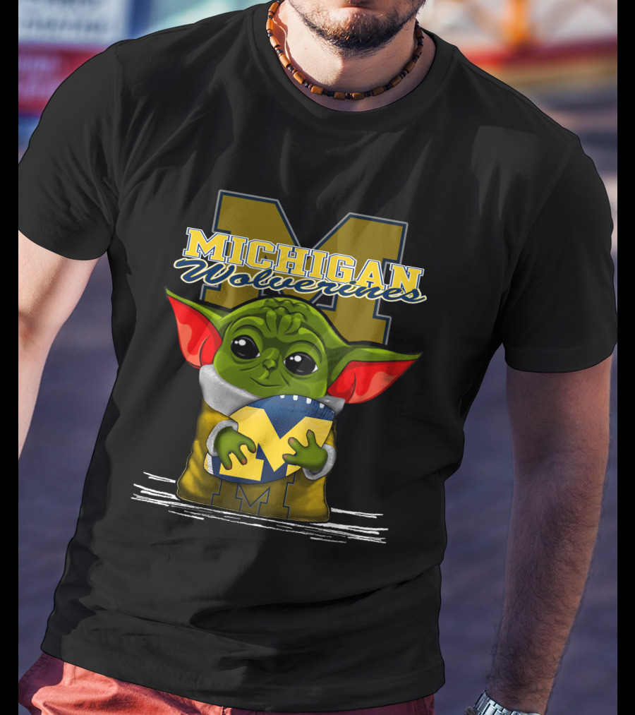 Michigan Wolverines Yoda Holding Football T-Shirt