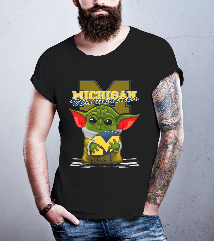 Michigan Wolverines Yoda Holding Football T-Shirt