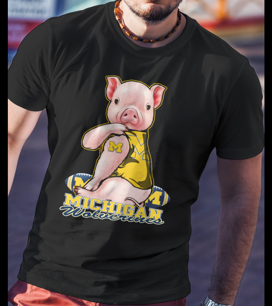 Michigan Wolverines Pig Football T-Shirt
