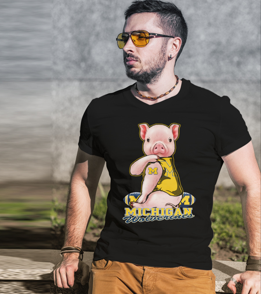Michigan Wolverines Pig Football T-Shirt