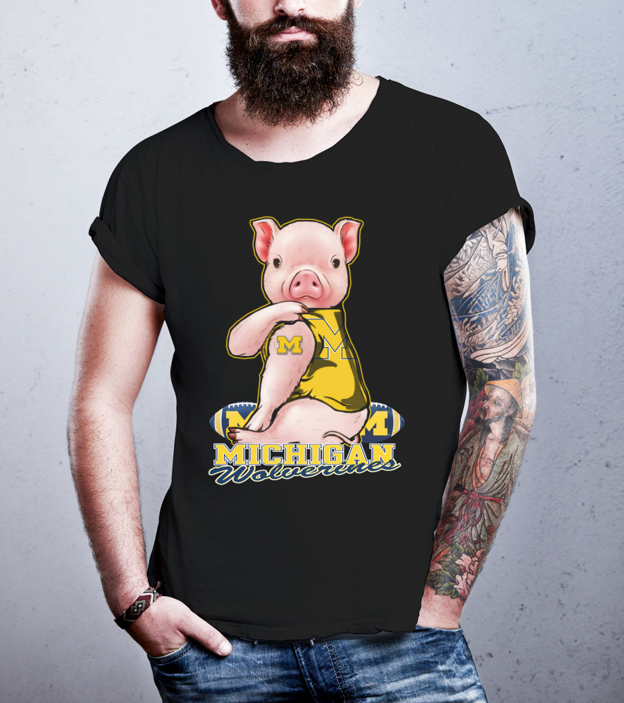 Michigan Wolverines Pig Football T-Shirt