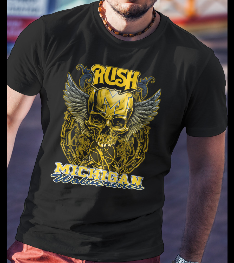 Rush Michigan Wolverines Skull Wings Chain T-Shirt