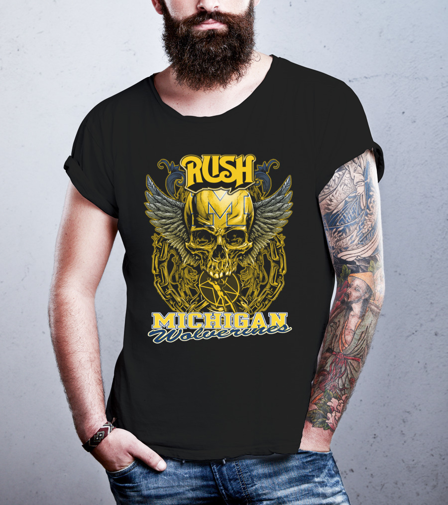 Rush Michigan Wolverines Skull Wings Chain T-Shirt
