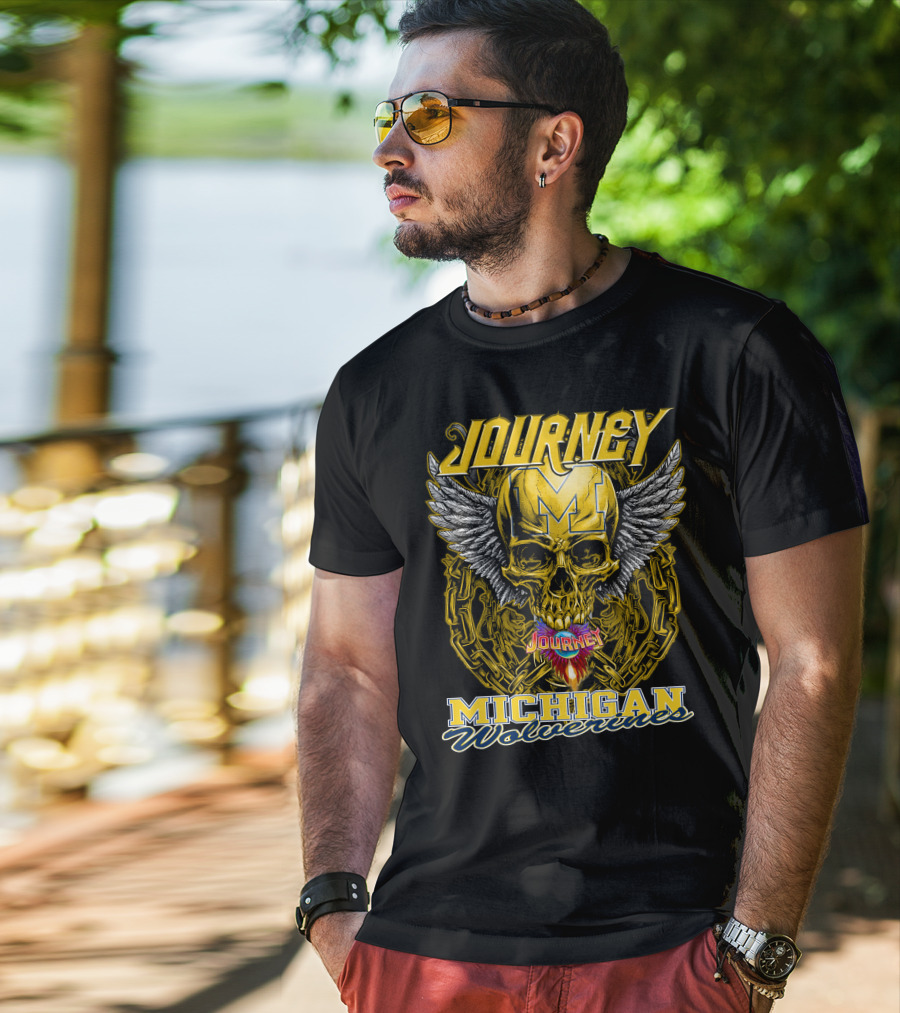 Journey Michigan Wolverines Skull Wings Chain T-Shirt
