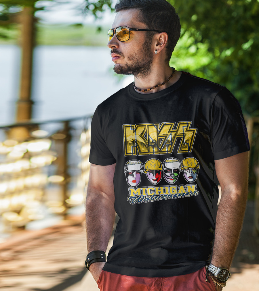 KISS Michigan Wolverines Faces In Helmets T-Shirt