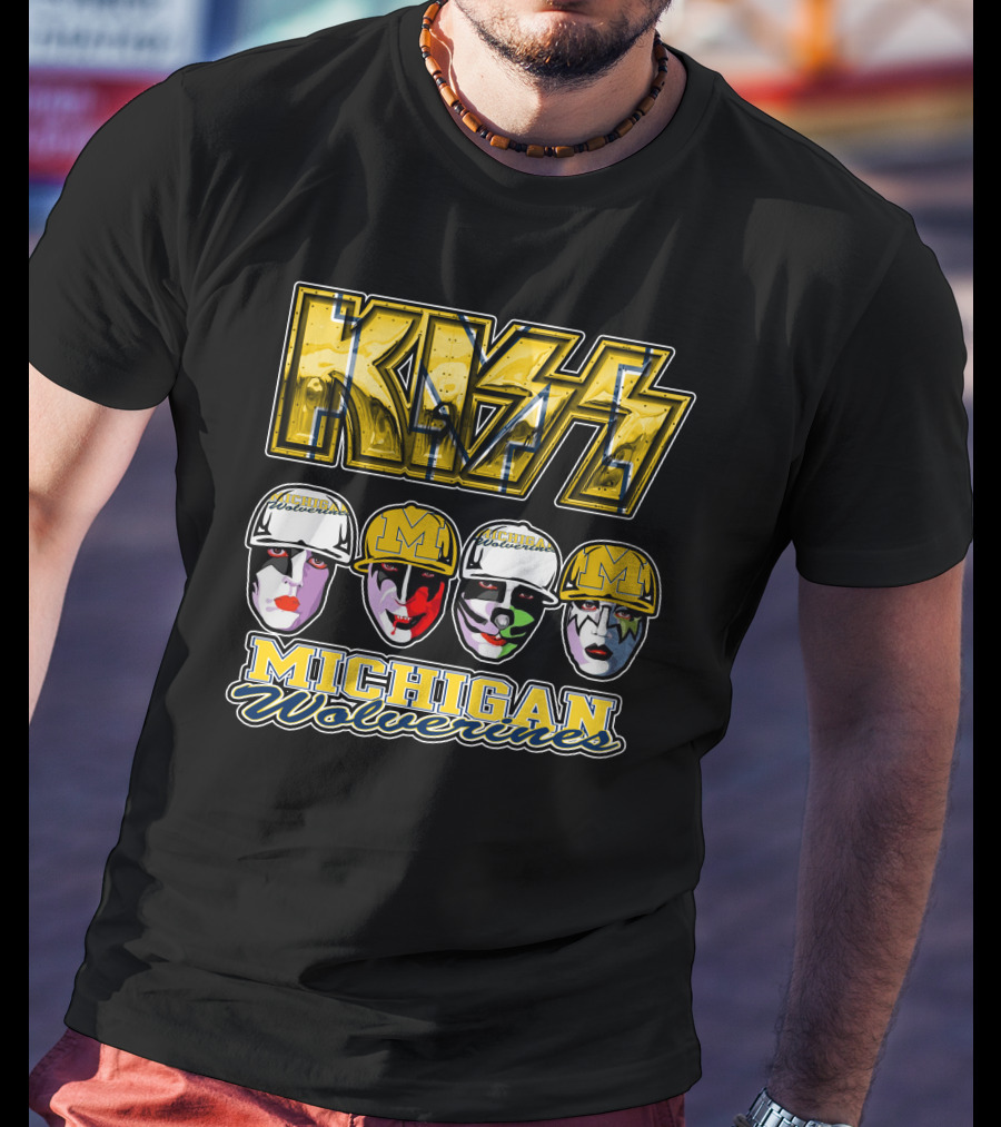KISS Michigan Wolverines Faces In Helmets T-Shirt