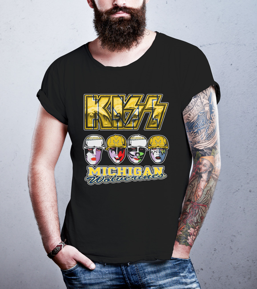 KISS Michigan Wolverines Faces In Helmets T-Shirt