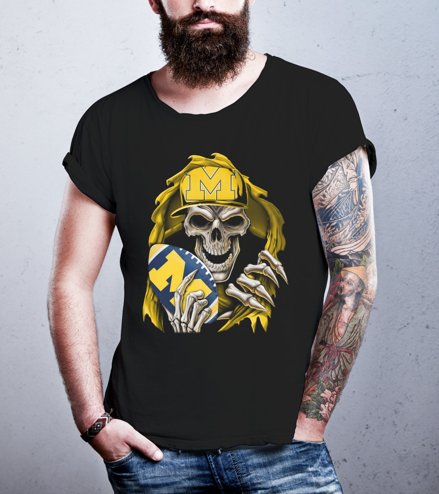 Skullbong Michigan Wolverines Skull Football Fan T-Shirt