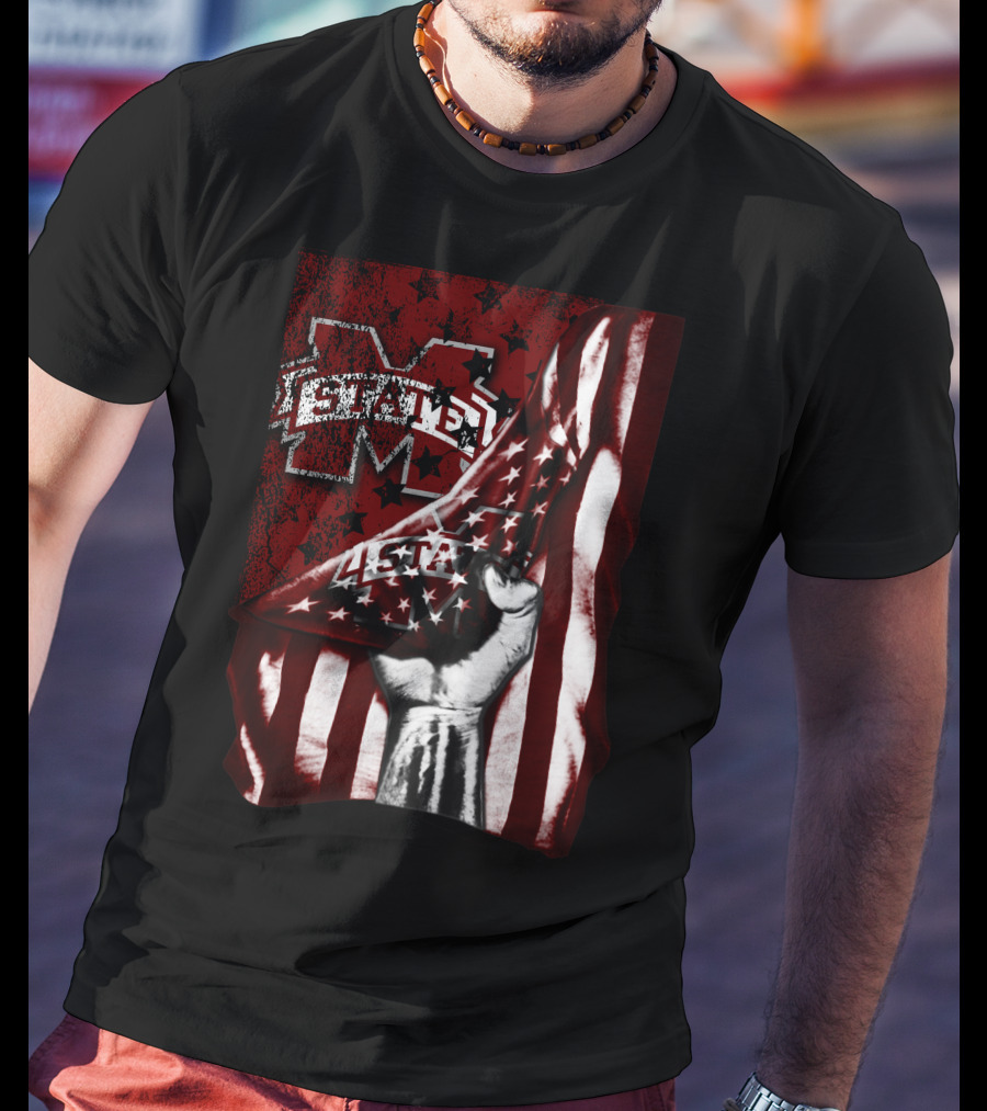 Mississippi State Bulldogs American Flag Fist T-Shirt