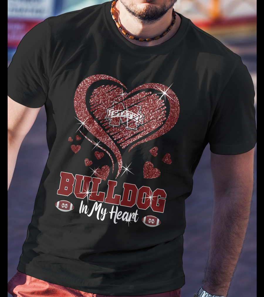 Bulldog In My Heart Mississippi State Football Sparkle T-Shirt