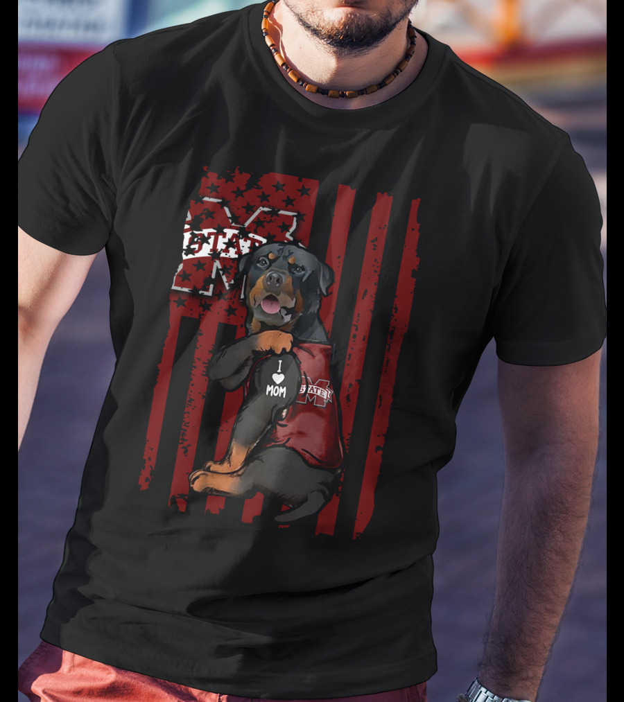 Rottweiler I Love Mom Mississippi State Bulldogs T-Shirt