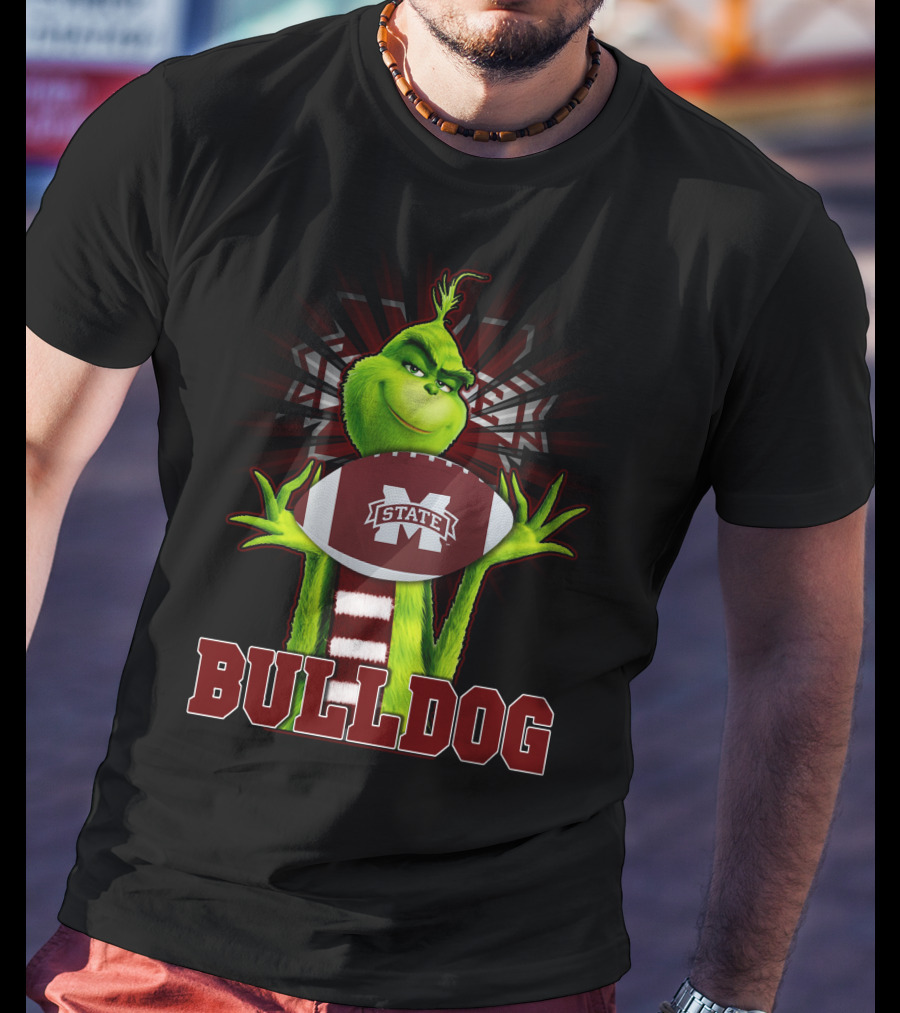 Mississippi State Bulldogs Grinch Holding Football T-Shirt