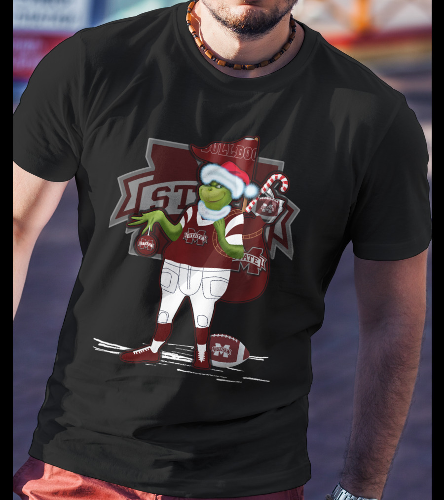 Grinchxmas Mississippi State Bulldogs Christmas Football Santa Dog T-Shirt