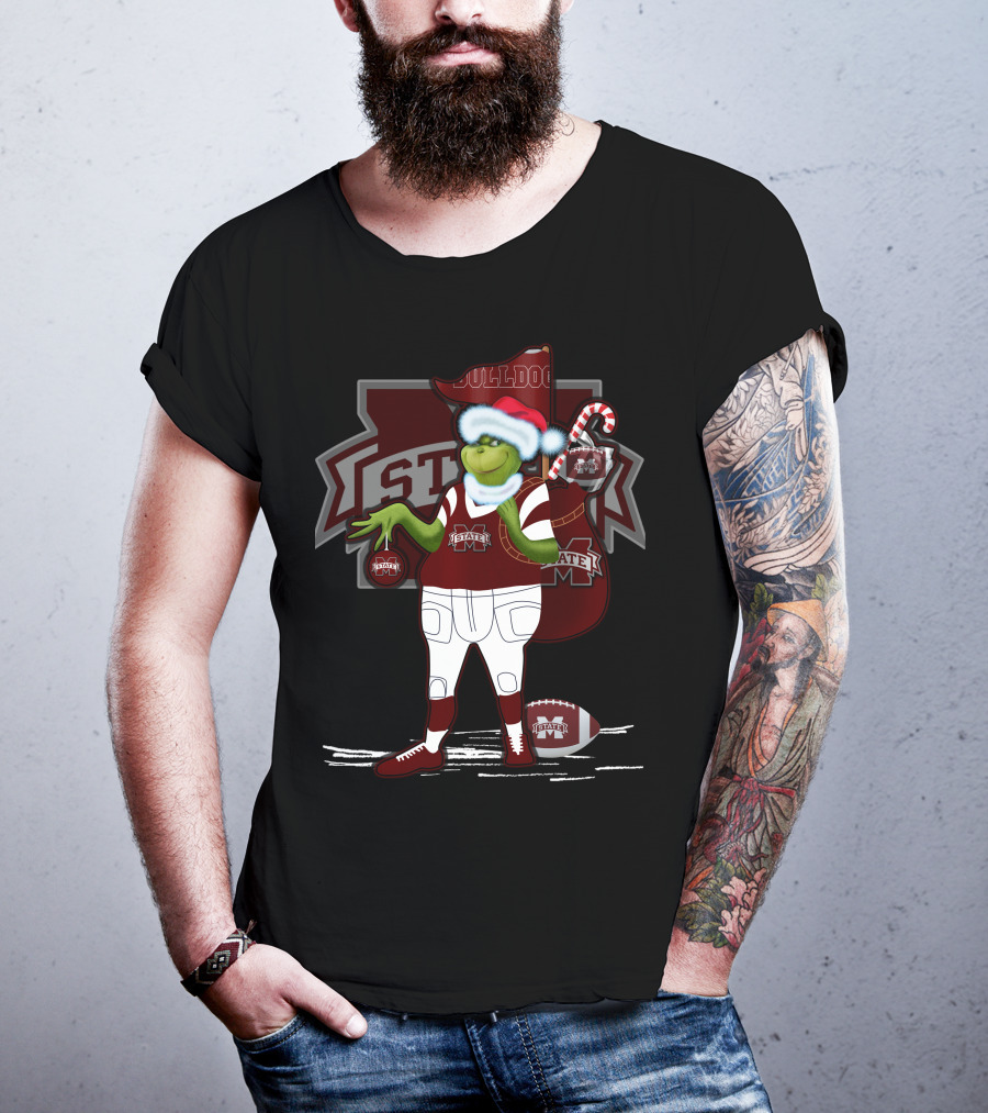 Grinchxmas Mississippi State Bulldogs Christmas Football Santa Dog T-Shirt