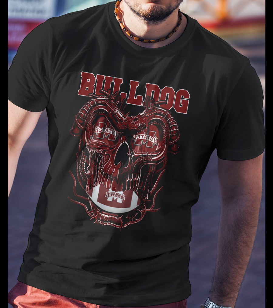 Bulldog Dragonskull Mississippi State M Football T-Shirt