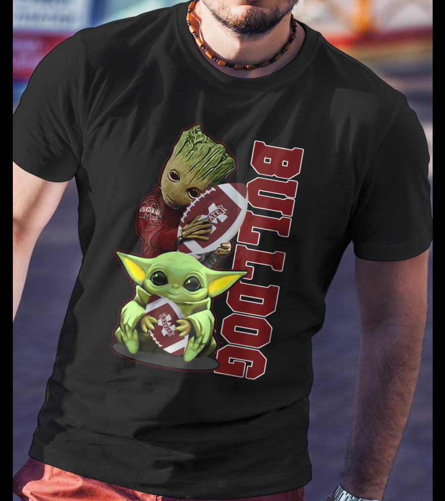Grzd Mississippi State Bulldogs Groot Baby Yoda Football T-Shirt