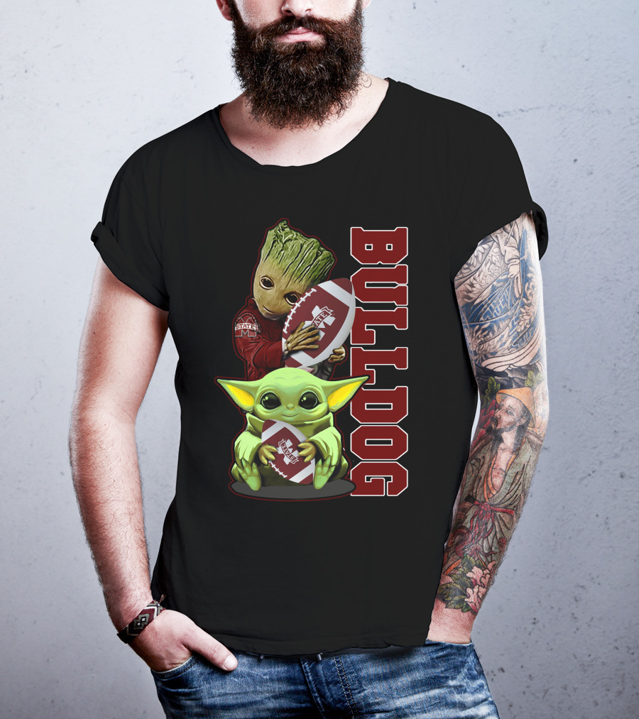 Grzd Mississippi State Bulldogs Groot Baby Yoda Football T-Shirt