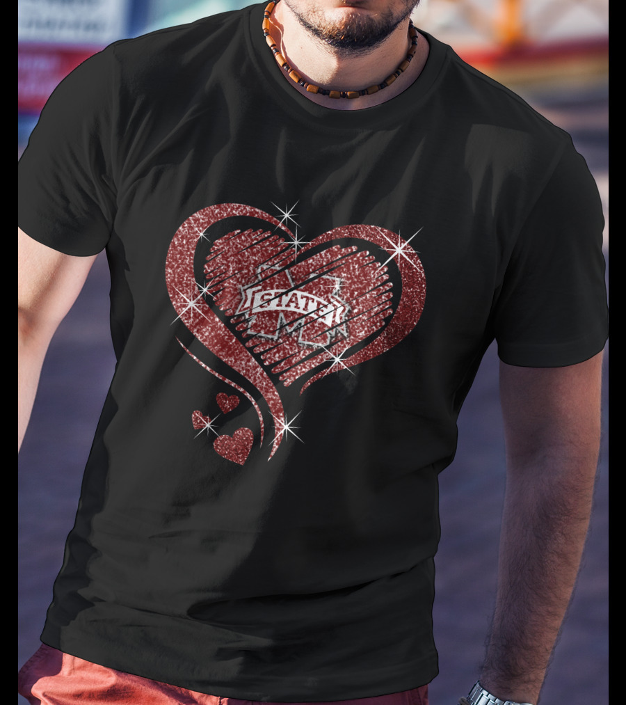 Mississippi State Bulldogs Glitter Heart T-Shirt