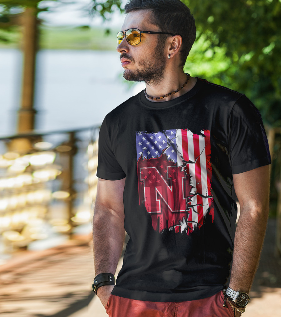 Nebraska Cornhuskers American Flag N T-Shirt