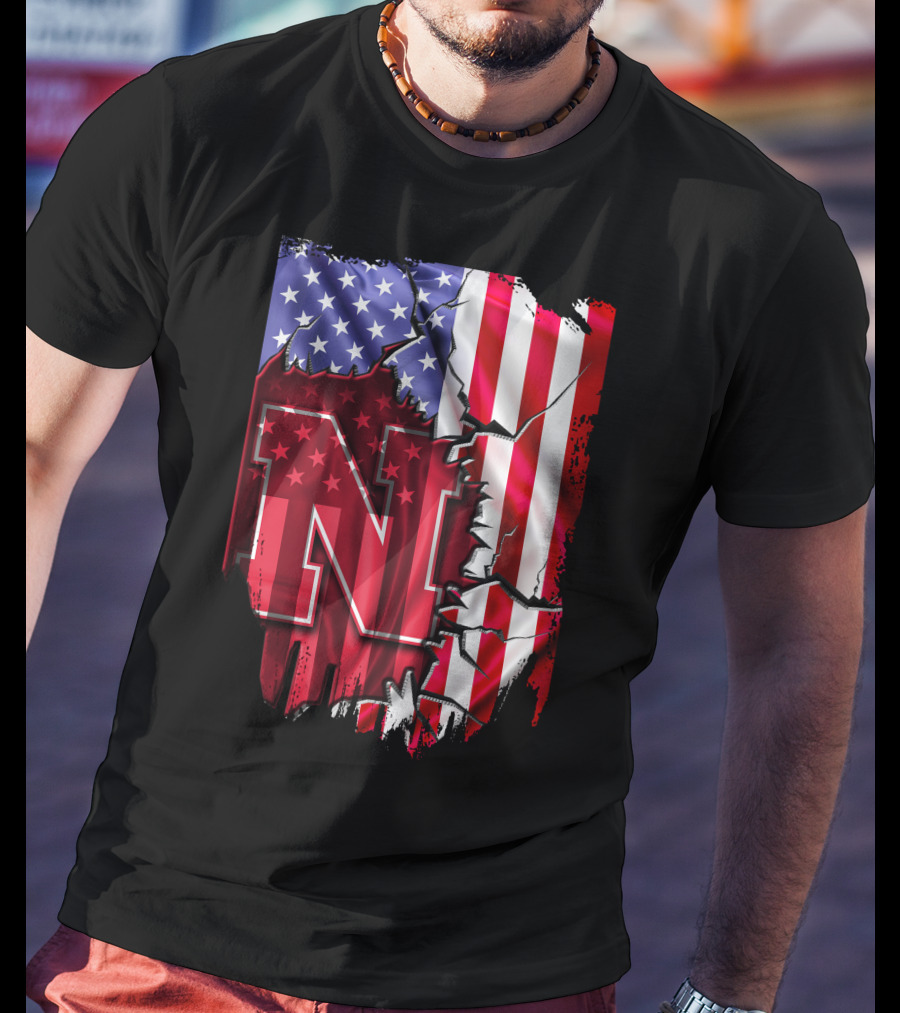 Nebraska Cornhuskers American Flag N T-Shirt