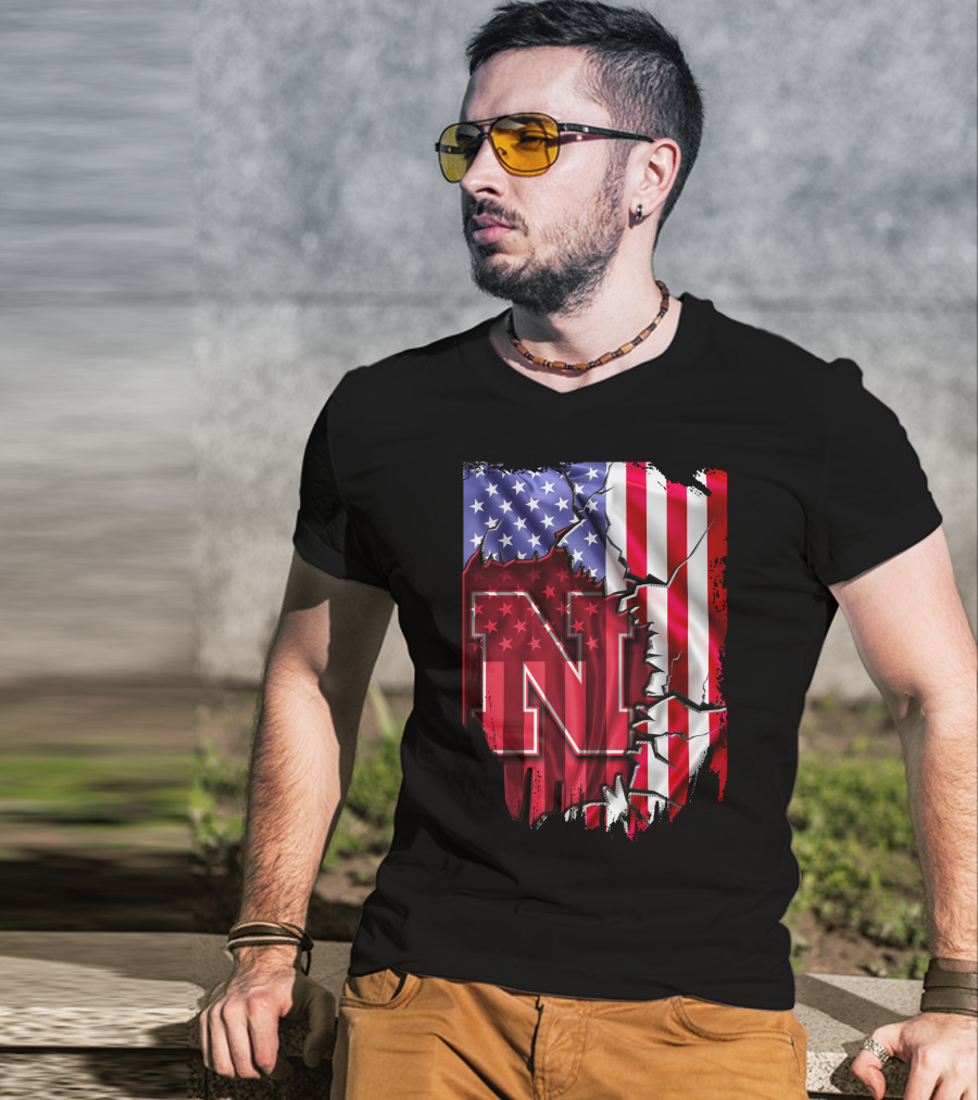 Nebraska Cornhuskers American Flag N T-Shirt