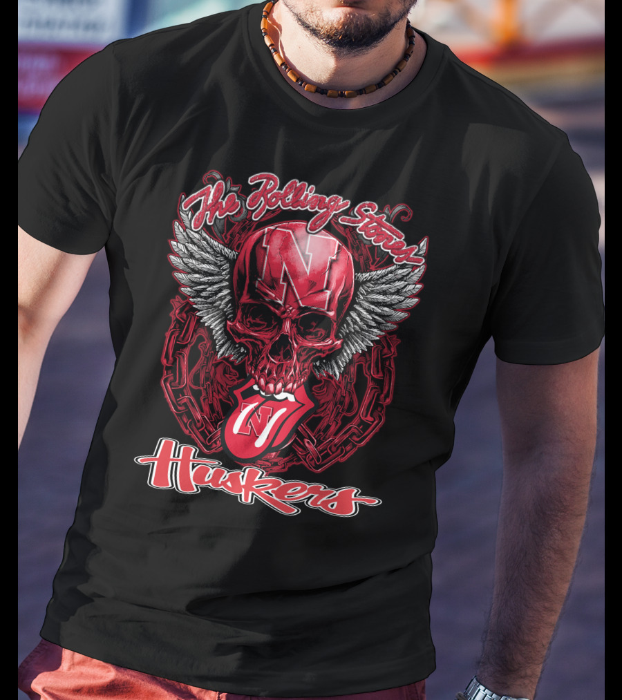 The Rolling Stones Nebraska Huskers Skull With Wings And Tongue T-Shirt