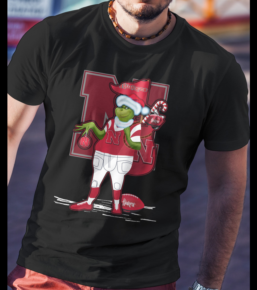 Grinchxmas Nebraska Cornhuskers Festive Football T-Shirt