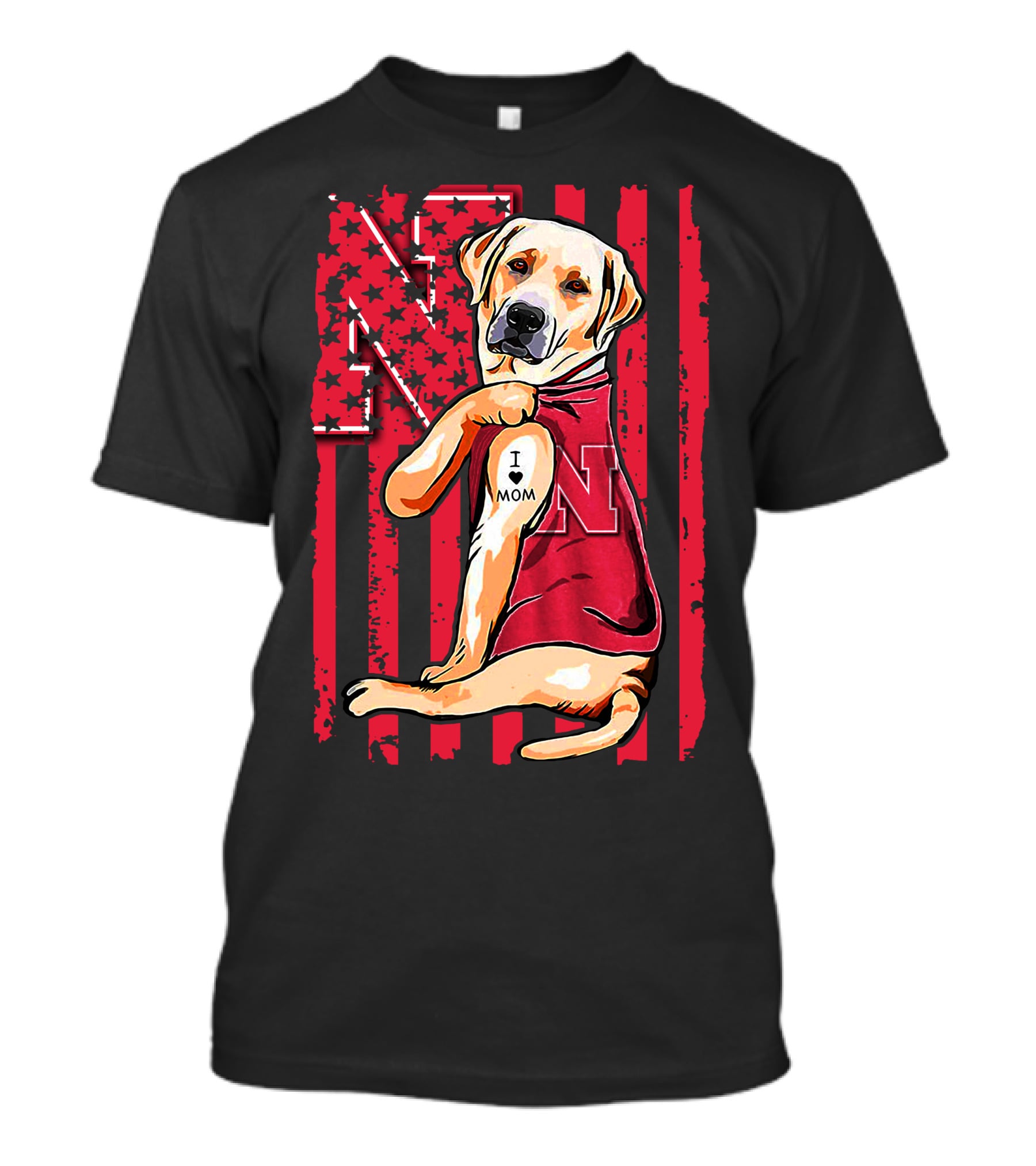 Labrador Retriever Nebraska Cornhuskers I Love Mom Flag T-Shirt