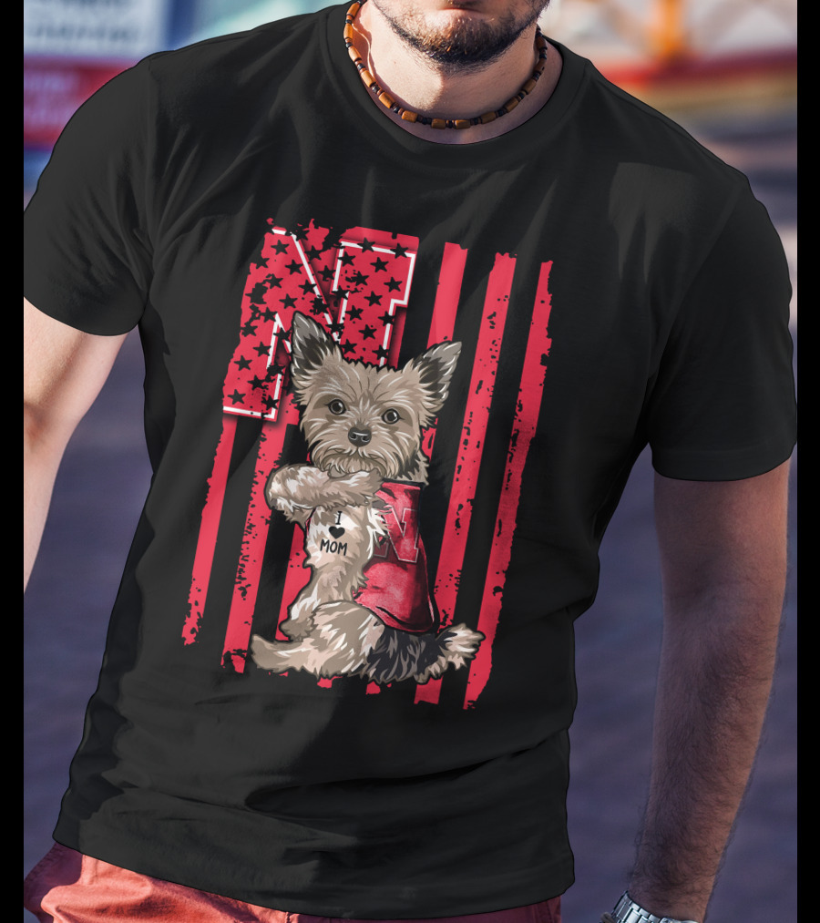 Yorkshire Terrier I Love Mom Nebraska Cornhuskers N Stripe T-Shirt