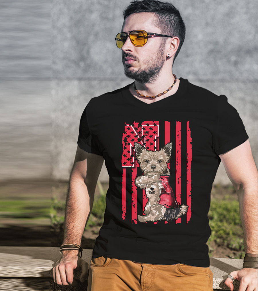 Yorkshire Terrier I Love Mom Nebraska Cornhuskers N Stripe T-Shirt