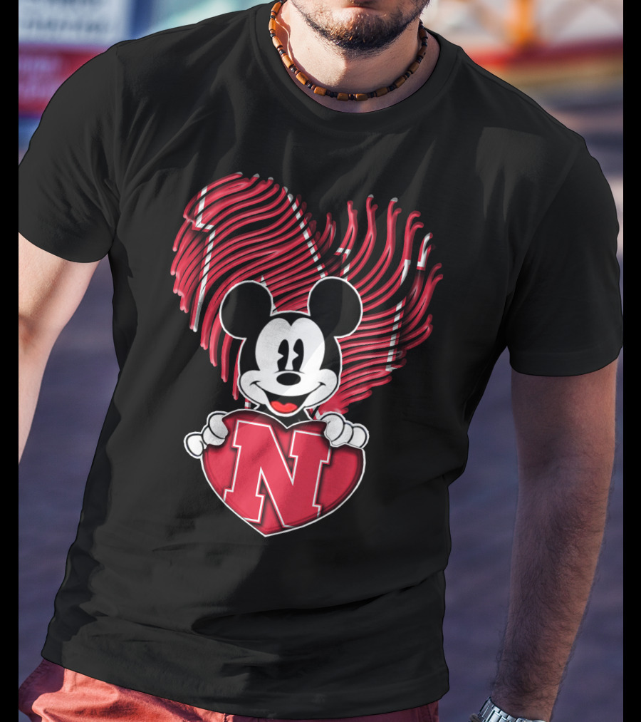 Mickey Mouse Nebraska Cornhuskers Heart Fan T-Shirt