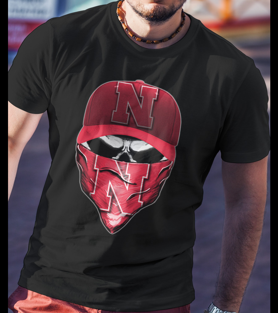 Skull Bandana Cap Nebraska Cornhuskers N T-Shirt
