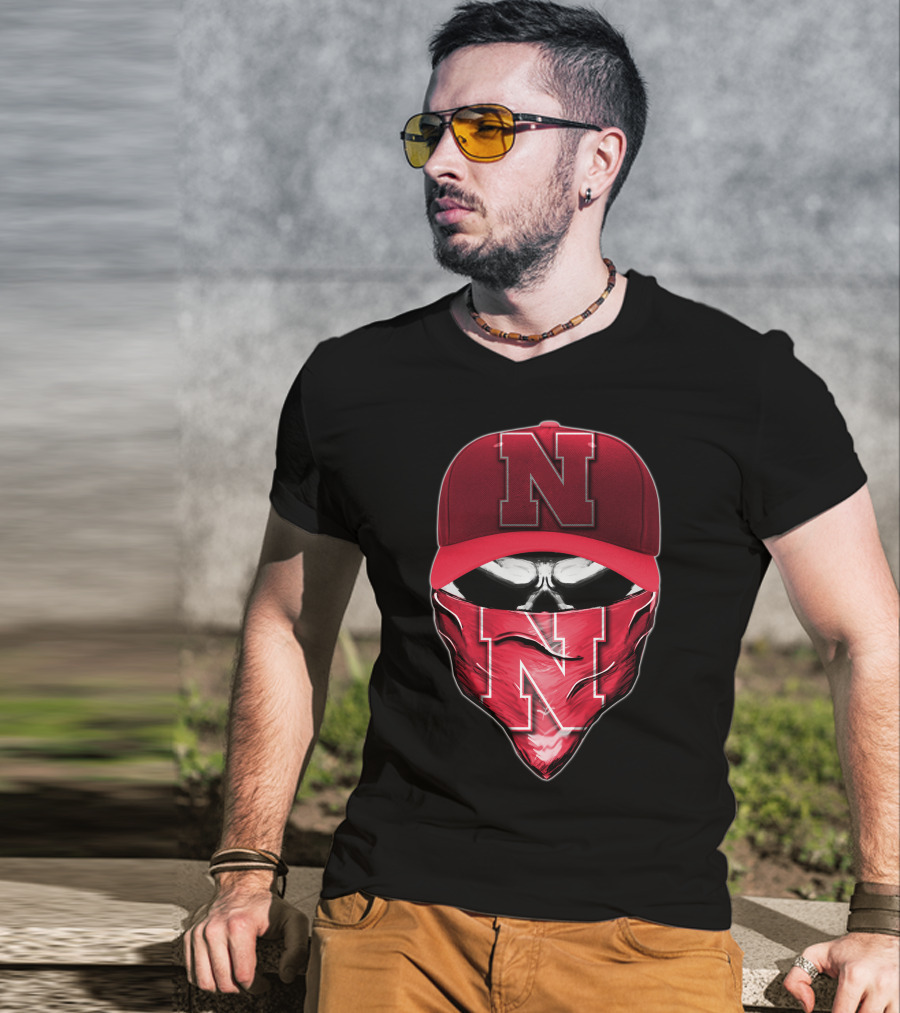 Skull Bandana Cap Nebraska Cornhuskers N T-Shirt