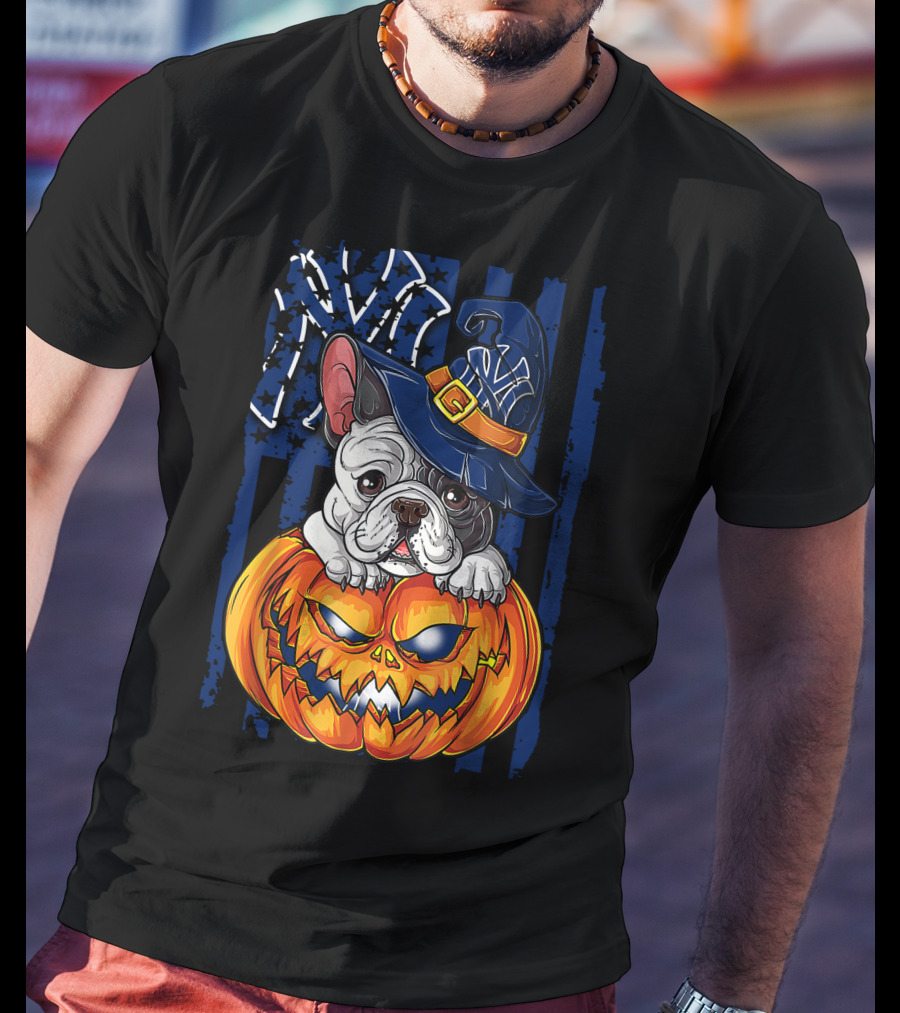 Hlw Bulldog New York Yankees Pumpkin Halloween Magic Hat T-Shirt