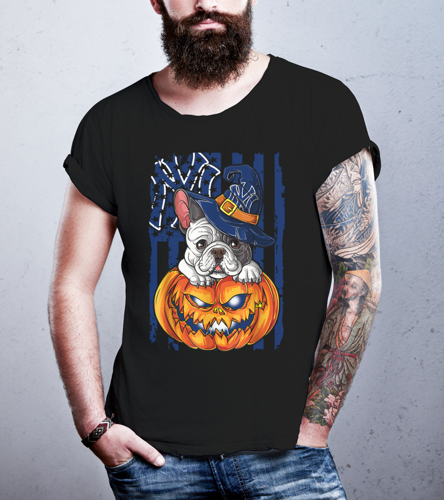 Hlw Bulldog New York Yankees Pumpkin Halloween Magic Hat T-Shirt