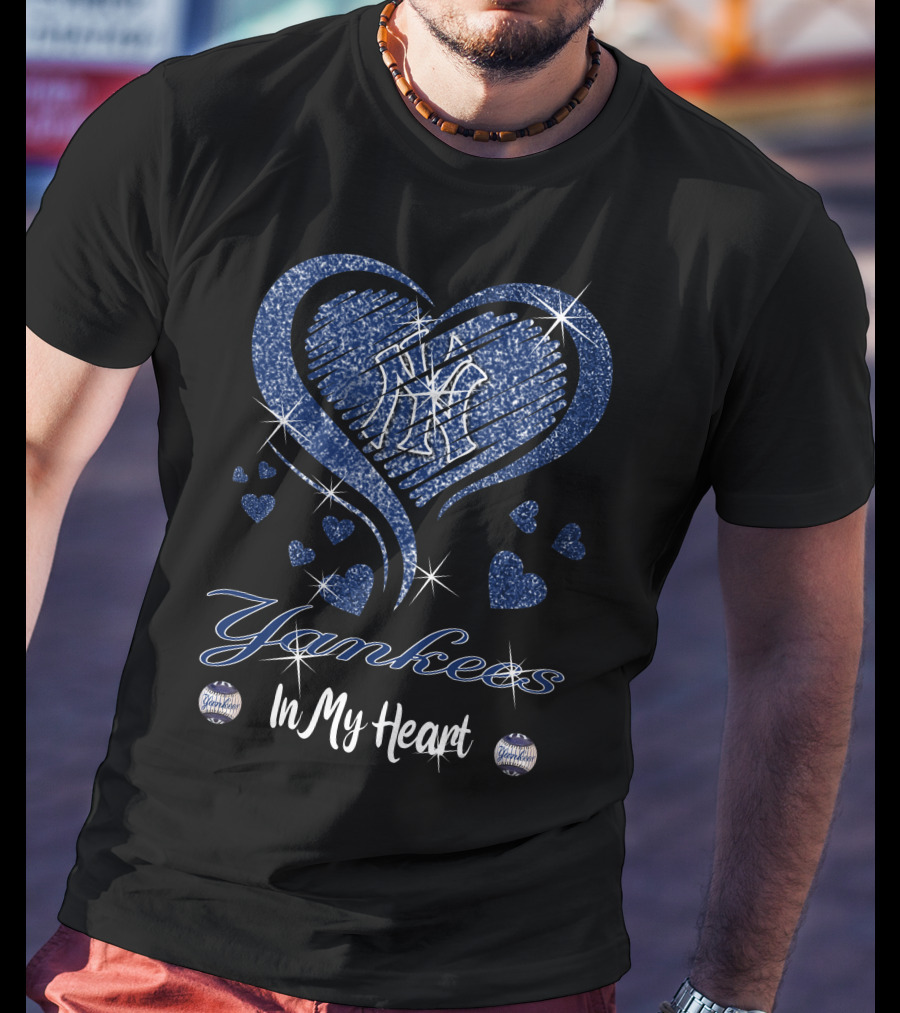 Yankees In My Heart Sparkling Glitter Logo Hearts T-Shirt